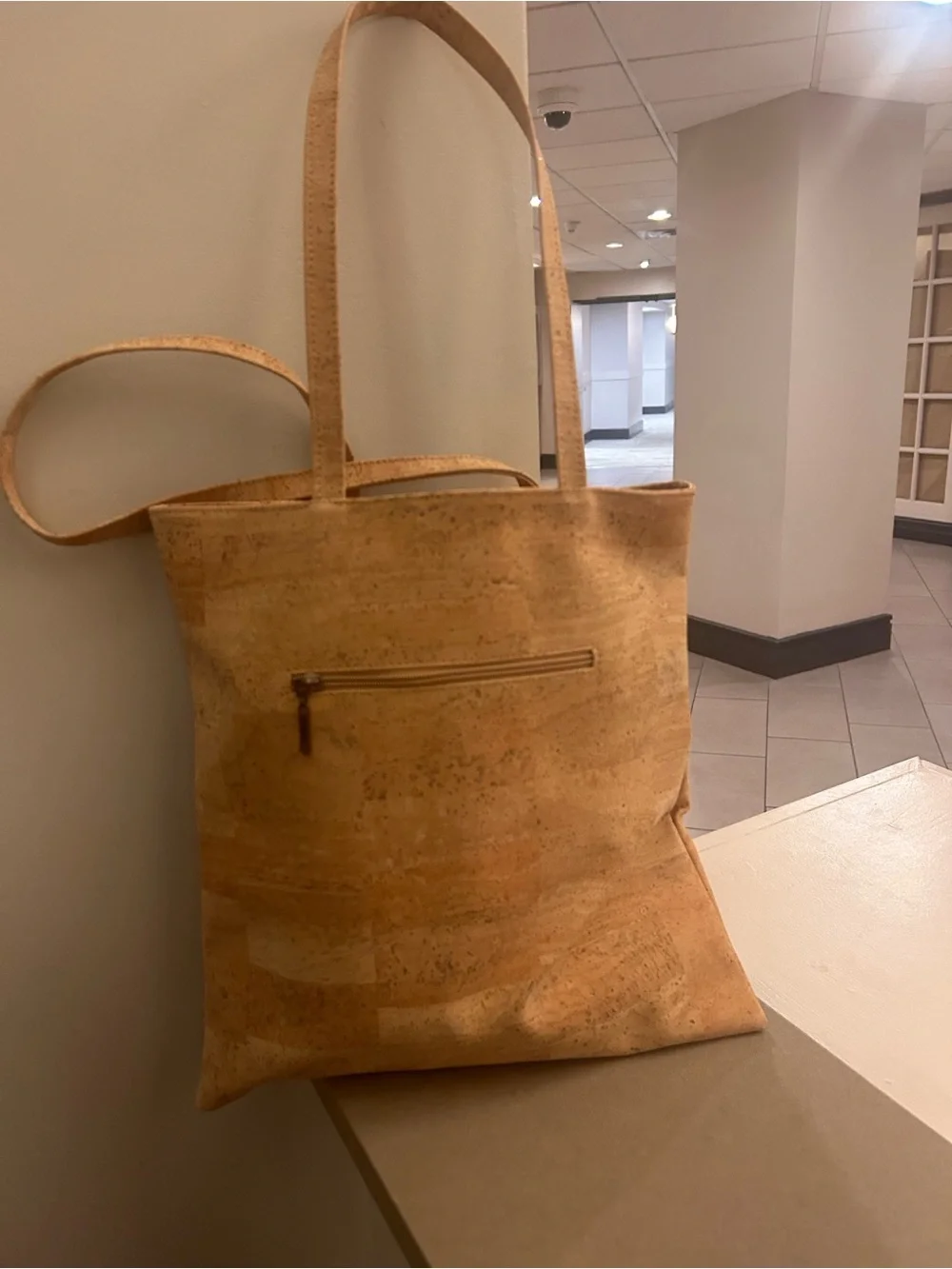 Bag Natural Cork Tote w/Black Front Pocket -Sustainable Everyday CarryA1 shape